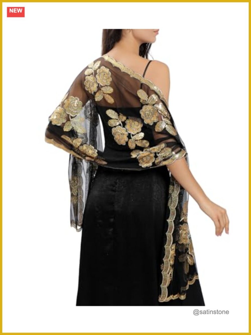 Sequin Flower Sheer Wrap Shawl for Dress